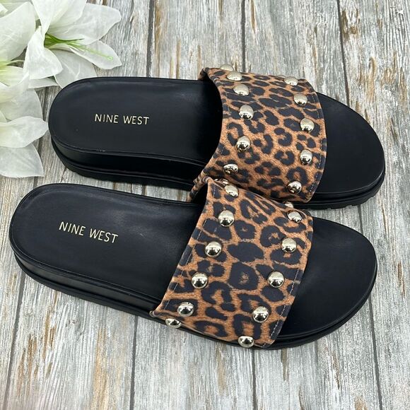 Women’s Leopard Print Studded Slides Sandals Shoes Size 9 - Picture 3 of 8